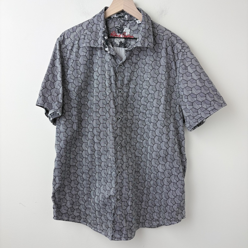 Robert Graham Geometric Print Classic Fit Shirt Mens 2XL Black Short Sleeve